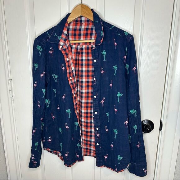 Chubbies Flip it Reverse It Reversible Flamingos Snap Button Plaid Shirt Sz M - Picture 5 of 9